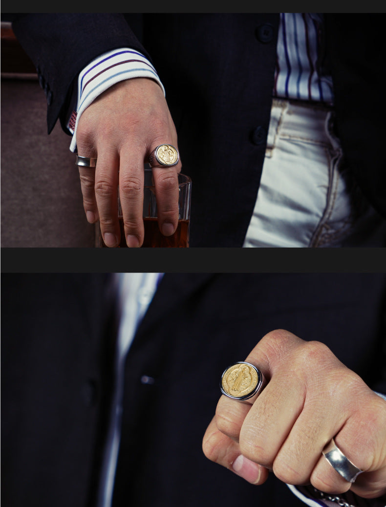 Titanium And Bronze Jesus Ring by Lordwithyou™