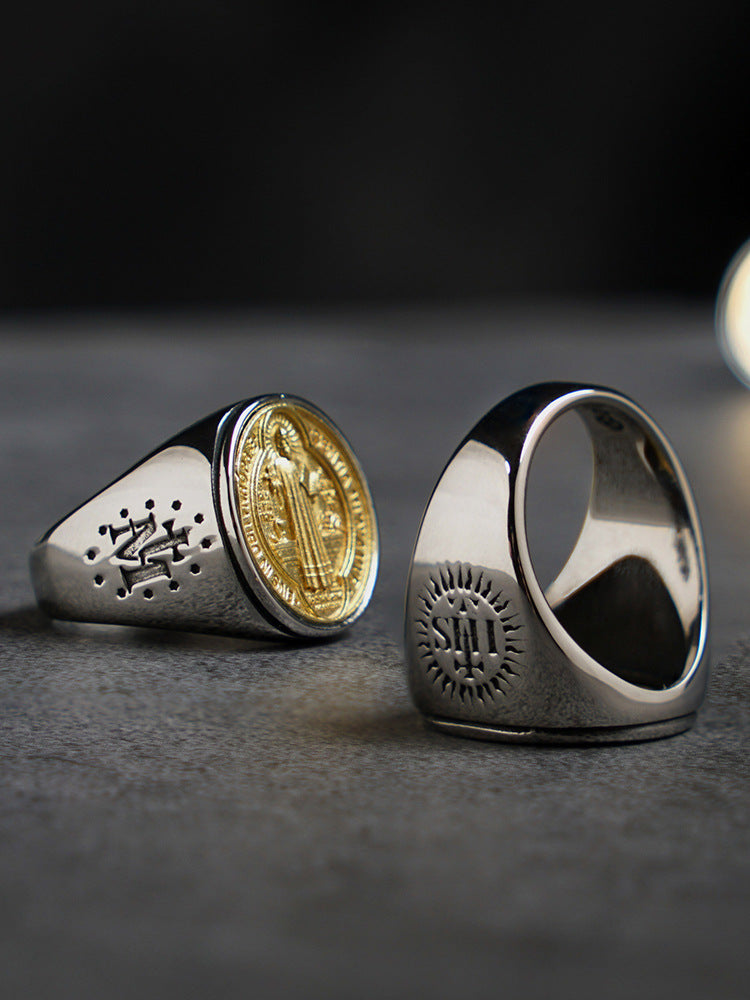 Titanium And Bronze Jesus Ring by Lordwithyou™