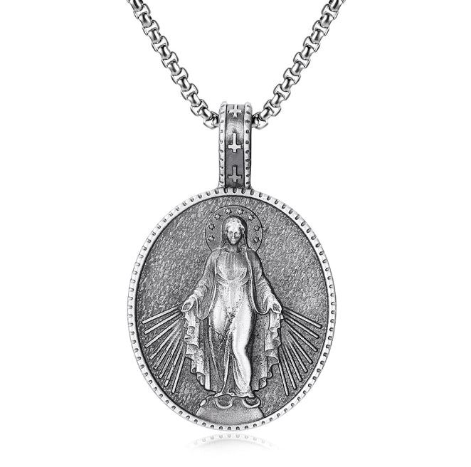 Virgin Mary Medal Religious Christian Stainless Steel Necklace by Lordwithyou™