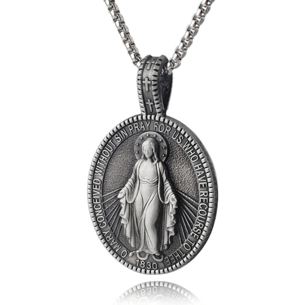 Virgin Mary Medal Religious Christian Stainless Steel Necklace by Lordwithyou™