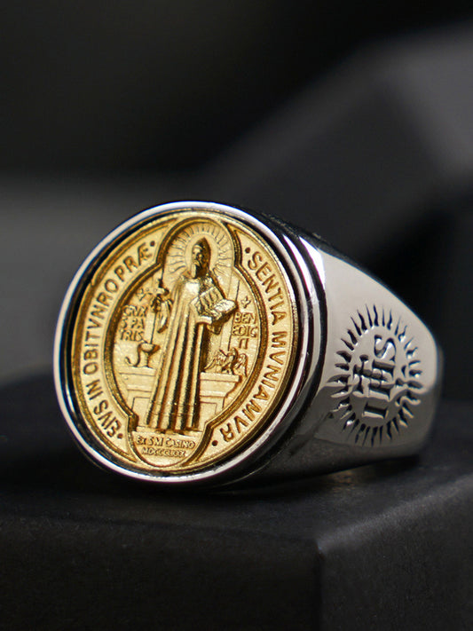 Titanium And Bronze Jesus Ring by Lordwithyou™